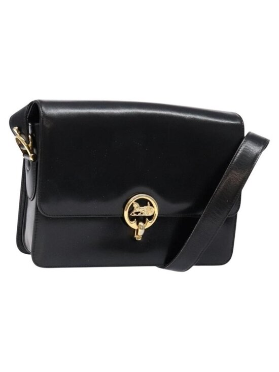 CELINE Handbags - Authentic CELINE Horse Carriage Shoulder Bag Leather Black Gold